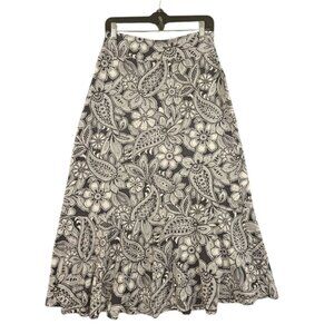 Talbots SZ XS/M Blue & White Paisley Slip On Stretch Midi Mermaid Skirt